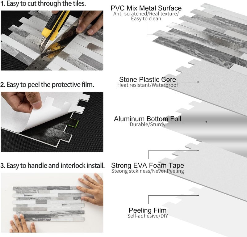 V-MOZZA Peel and Stick Backsplash, 20-Sheet Peel and Stick Tiles 12.1" x 5.9" Stick on Backsplash PVC Wall Tile for Kitchen Fireplace - Image 5